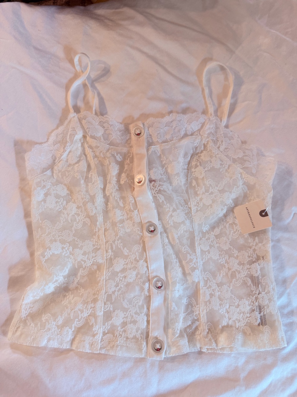 Anthropologie White Lace Button-Front Cami